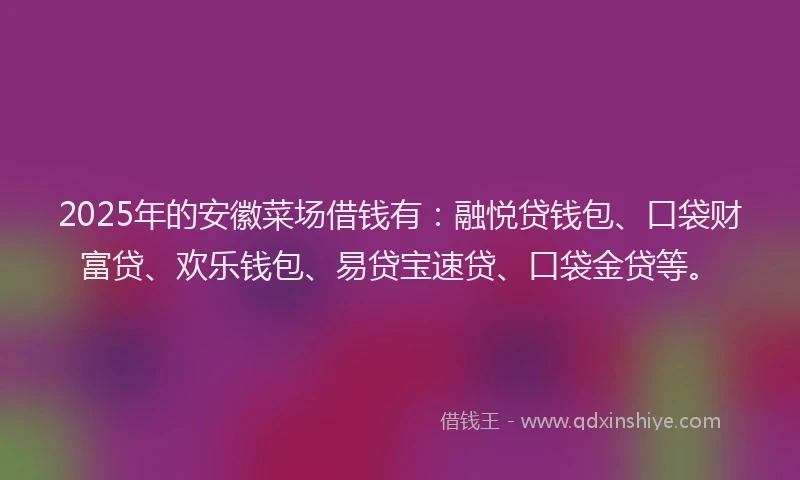 2025年的安徽菜场借钱有：融悦贷钱包、口袋财富贷、欢乐钱包、易贷宝速贷、口袋金贷等。