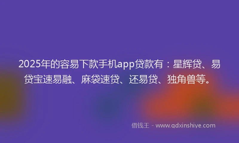 2025年的容易下款手机app贷款有：星辉贷、易贷宝速易融、麻袋速贷、还易贷、独角兽等。