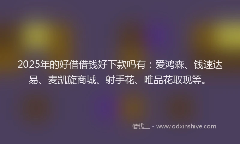 2025年的好借借钱好下款吗有：爱鸿森、钱速达易、麦凯旋商城、射手花、唯品花取现等。