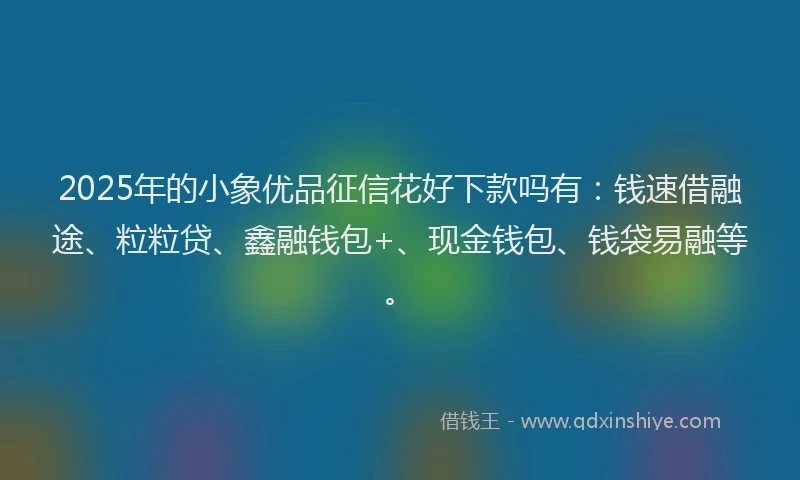 2025年的小象优品征信花好下款吗有：钱速借融途、粒粒贷、鑫融钱包+、现金钱包、钱袋易融等。