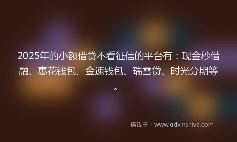 2025年的小额借贷不看征信的平台有：现金秒借融、惠花钱包、金速钱包、瑞雪贷、时光分期等。