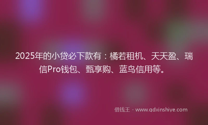 2025年的小贷必下款有：橘若租机、天天盈、瑞信Pro钱包、甄享购、蓝鸟信用等。