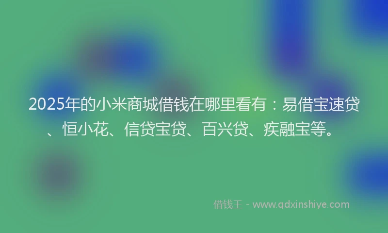 2025年的小米商城借钱在哪里看有：易借宝速贷、恒小花、信贷宝贷、百兴贷、疾融宝等。