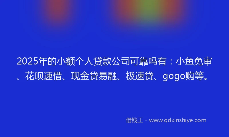 2025年的小额个人贷款公司可靠吗有：小鱼免审、花呗速借、现金贷易融、极速贷、gogo购等。