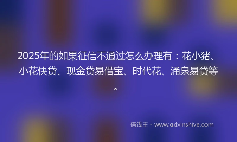 2025年的如果征信不通过怎么办理有：花小猪、小花快贷、现金贷易借宝、时代花、涌泉易贷等。