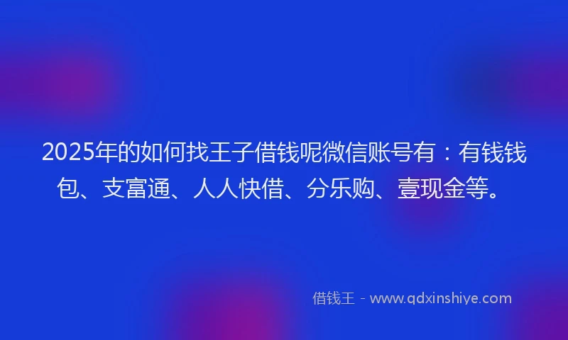 2025年的如何找王子借钱呢微信账号有：有钱钱包、支富通、人人快借、分乐购、壹现金等。