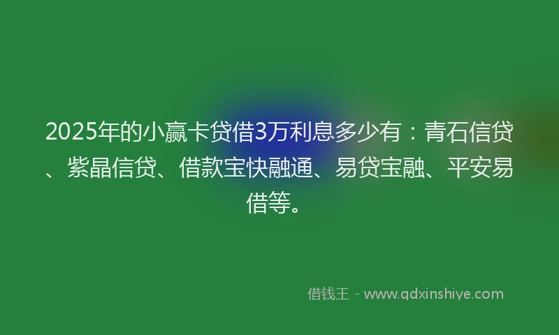 2025年的小赢卡贷借3万利息多少有：青石信贷、紫晶信贷、借款宝快融通、易贷宝融、平安易借等。