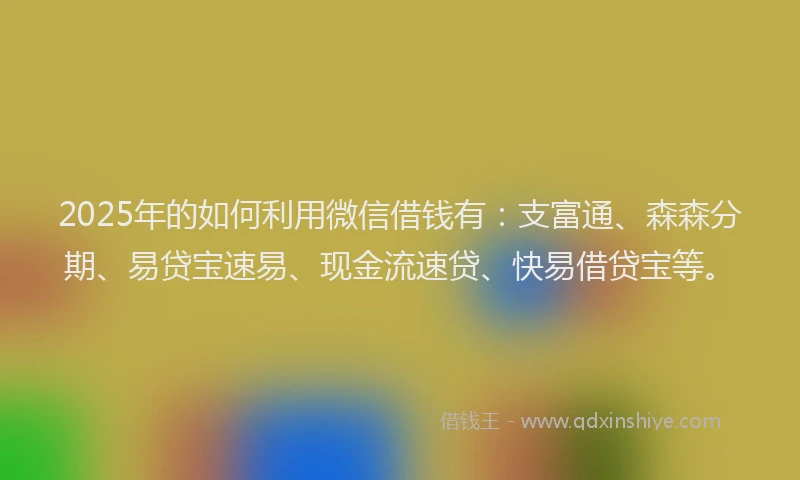 2025年的如何利用微信借钱有：支富通、森森分期、易贷宝速易、现金流速贷、快易借贷宝等。