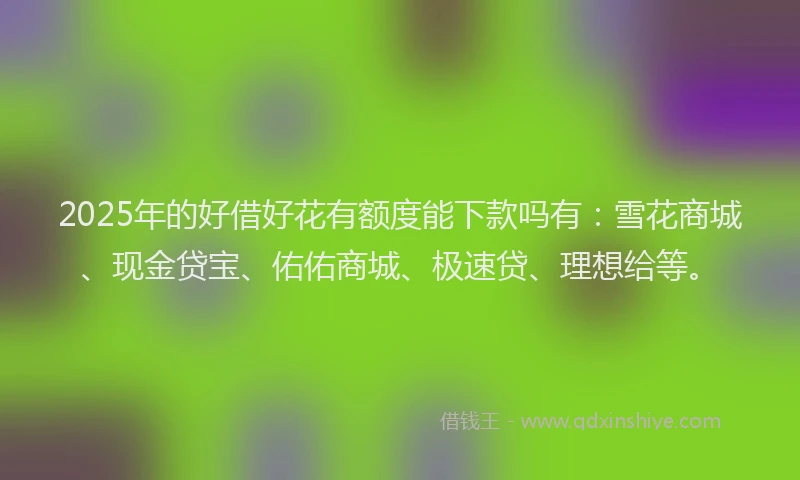 2025年的好借好花有额度能下款吗有：雪花商城、现金贷宝、佑佑商城、极速贷、理想给等。