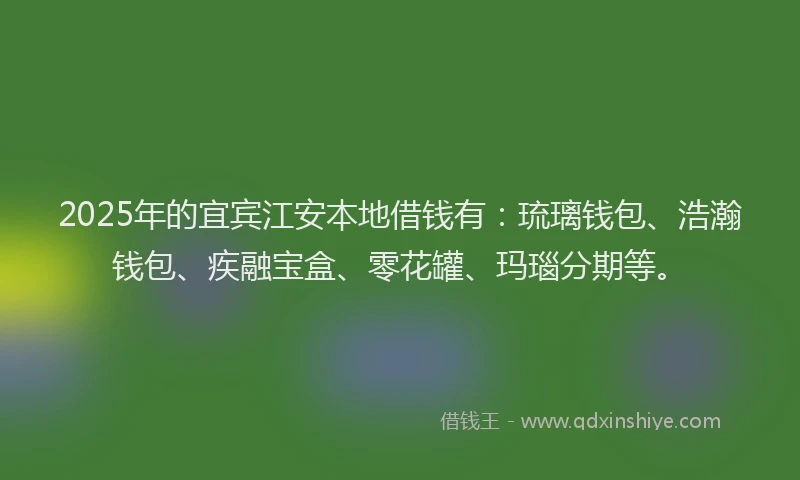 2025年的宜宾江安本地借钱有：琉璃钱包、浩瀚钱包、疾融宝盒、零花罐、玛瑙分期等。