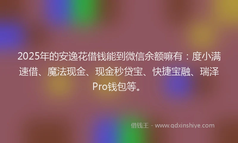 2025年的安逸花借钱能到微信余额嘛有：度小满速借、魔法现金、现金秒贷宝、快捷宝融、瑞泽Pro钱包等。