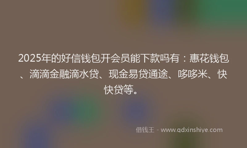 2025年的好信钱包开会员能下款吗有：惠花钱包、滴滴金融滴水贷、现金易贷通途、哆哆米、快快贷等。