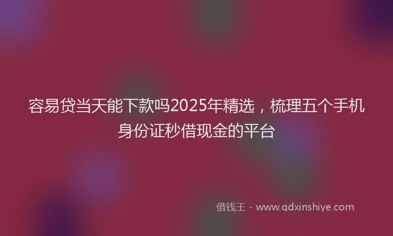 容易贷当天能下款吗2025年精选，梳理五个手机身份证秒借现金的平台