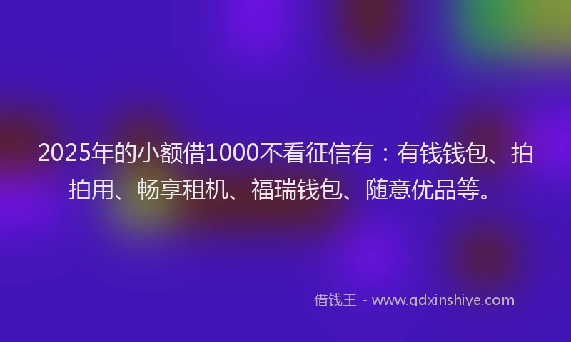 2025年的小额借1000不看征信有:有钱钱包、拍拍用、畅享租机、福瑞钱包、随意优品等。