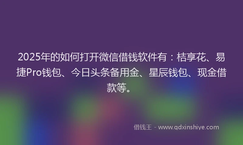 2025年的如何打开微信借钱软件有：桔享花、易捷Pro钱包、今日头条备用金、星辰钱包、现金借款等。