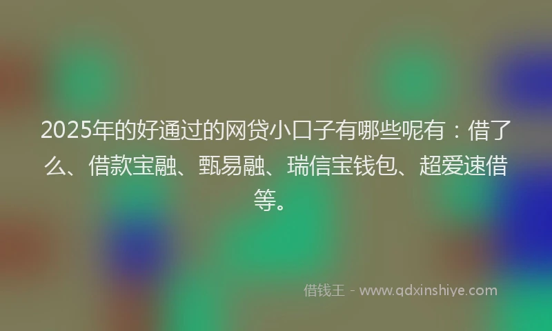 2025年的好通过的网贷小口子有哪些呢有：借了么、借款宝融、甄易融、瑞信宝钱包、超爱速借等。
