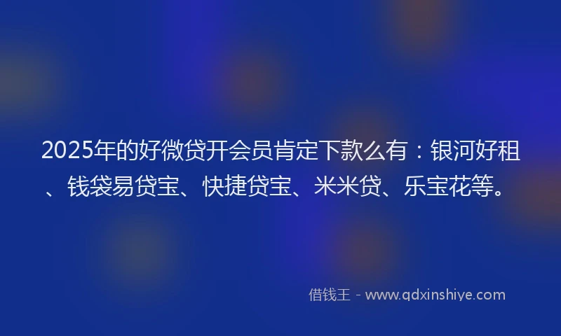 2025年的好微贷开会员肯定下款么有：银河好租、钱袋易贷宝、快捷贷宝、米米贷、乐宝花等。