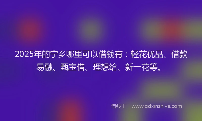 2025年的宁乡哪里可以借钱有：轻花优品、借款易融、甄宝借、理想给、新一花等。