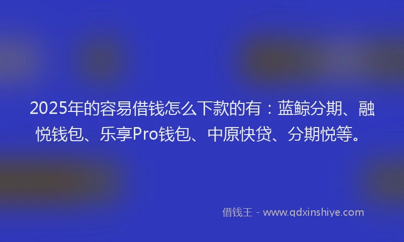 2025年的容易借钱怎么下款的有：蓝鲸分期、融悦钱包、乐享Pro钱包、中原快贷、分期悦等。