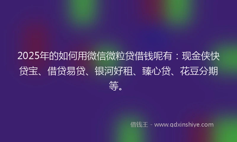 2025年的如何用微信微粒贷借钱呢有：现金侠快贷宝、借贷易贷、银河好租、臻心贷、花豆分期等。