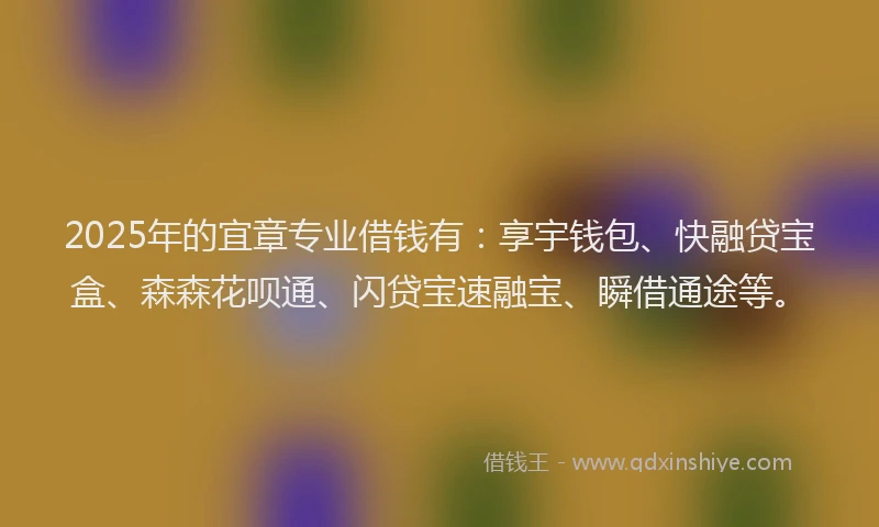 2025年的宜章专业借钱有：享宇钱包、快融贷宝盒、森森花呗通、闪贷宝速融宝、瞬借通途等。