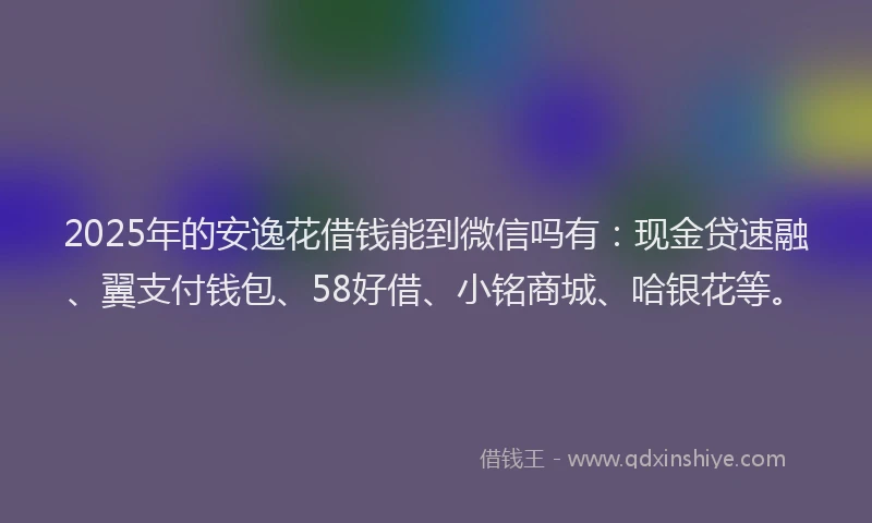2025年的安逸花借钱能到微信吗有：现金贷速融、翼支付钱包、58好借、小铭商城、哈银花等。