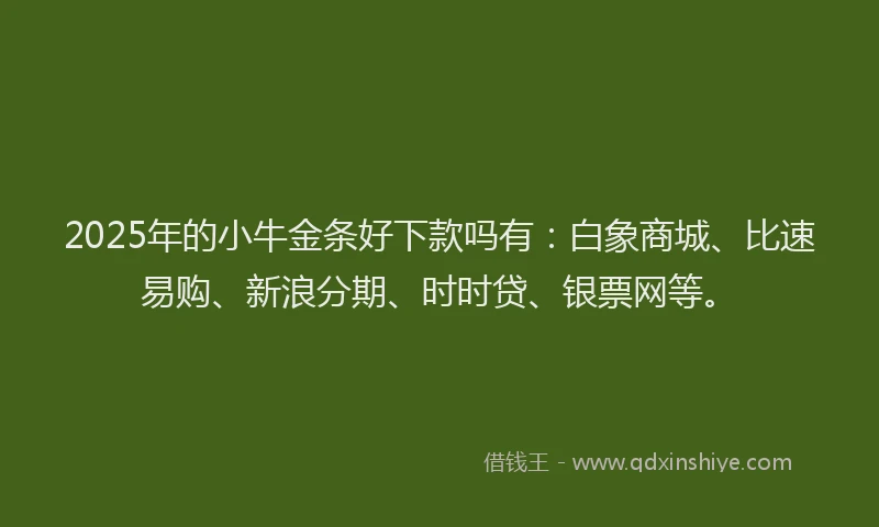 2025年的小牛金条好下款吗有：白象商城、比速易购、新浪分期、时时贷、银票网等。