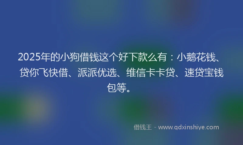 2025年的小狗借钱这个好下款么有：小鹅花钱、贷你飞快借、派派优选、维信卡卡贷、速贷宝钱包等。