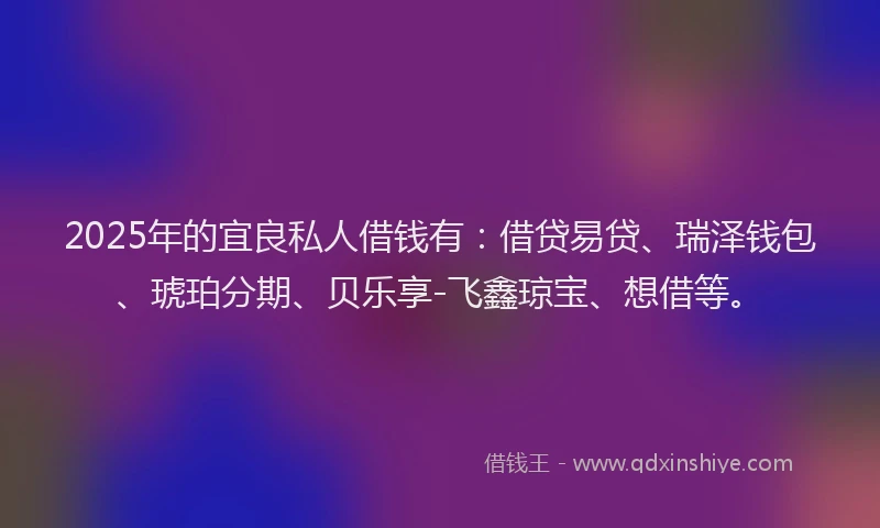 2025年的宜良私人借钱有：借贷易贷、瑞泽钱包、琥珀分期、贝乐享-飞鑫琼宝、想借等。