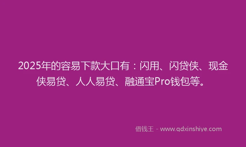 2025年的容易下款大口有：闪用、闪贷侠、现金侠易贷、人人易贷、融通宝Pro钱包等。