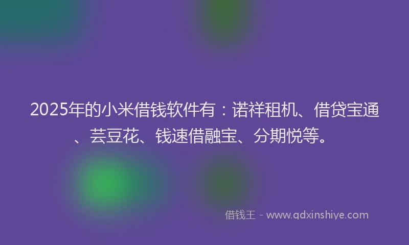 2025年的小米借钱软件有：诺祥租机、借贷宝通、芸豆花、钱速借融宝、分期悦等。