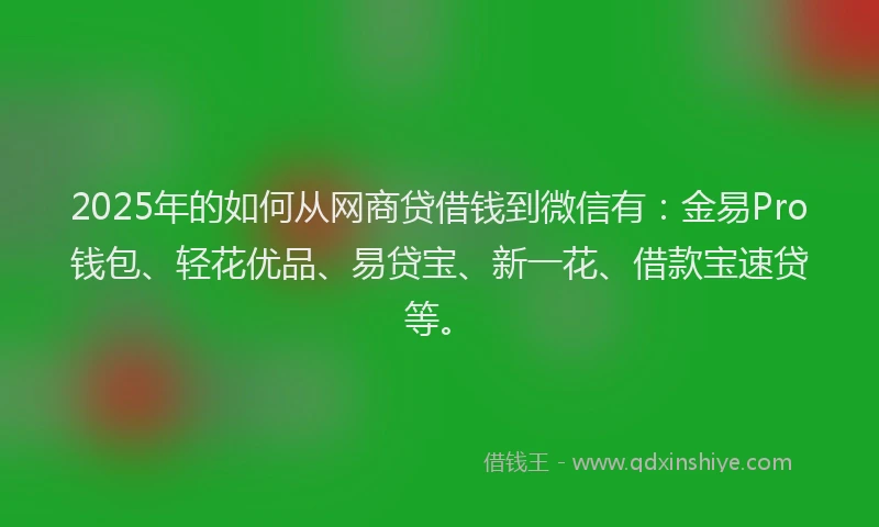 2025年的如何从网商贷借钱到微信有：金易Pro钱包、轻花优品、易贷宝、新一花、借款宝速贷等。