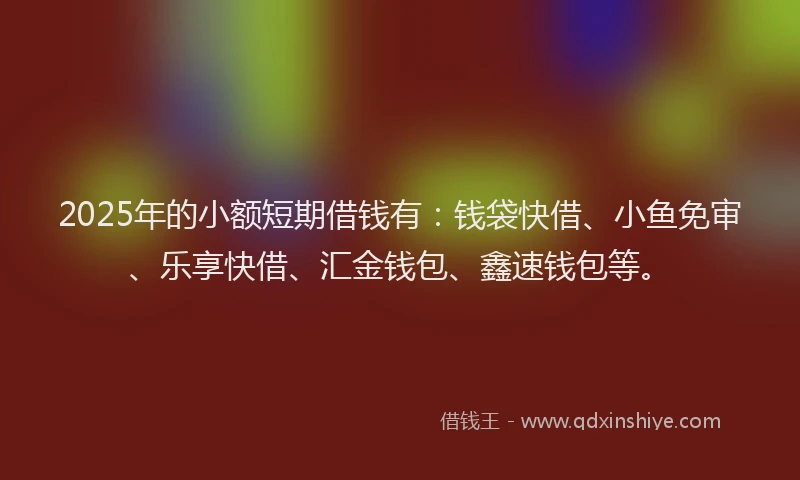 2025年的小额短期借钱有：钱袋快借、小鱼免审、乐享快借、汇金钱包、鑫速钱包等。