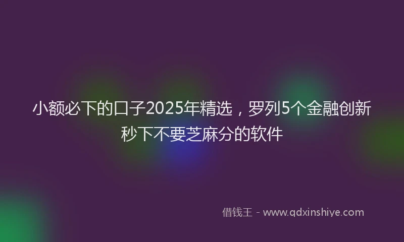 小额必下的口子2025年精选，罗列5个金融创新秒下不要芝麻分的软件
