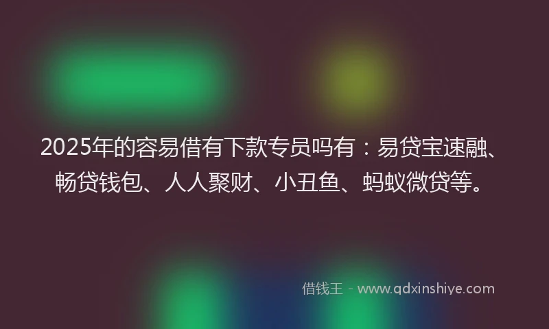 2025年的容易借有下款专员吗有：易贷宝速融、畅贷钱包、人人聚财、小丑鱼、蚂蚁微贷等。