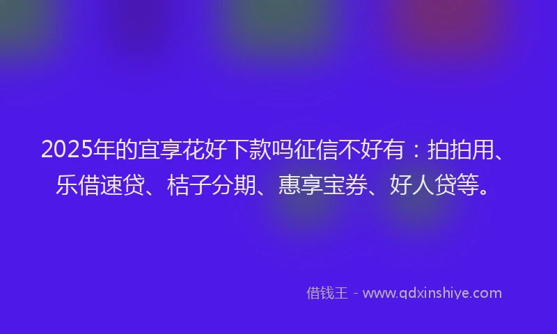 2025年的宜享花好下款吗征信不好有：拍拍用、乐借速贷、桔子分期、惠享宝券、好人贷等。