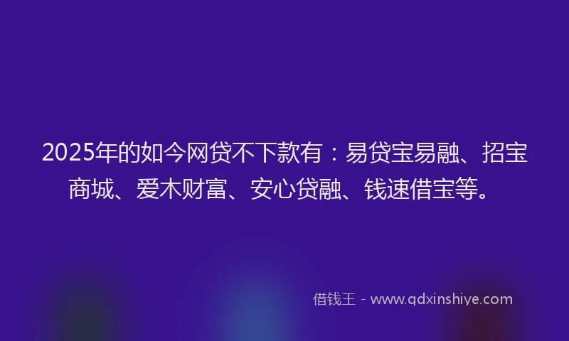 2025年的如今网贷不下款有：易贷宝易融、招宝商城、爱木财富、安心贷融、钱速借宝等。