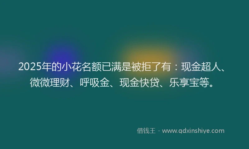 2025年的小花名额已满是被拒了有：现金超人、微微理财、呼吸金、现金快贷、乐享宝等。