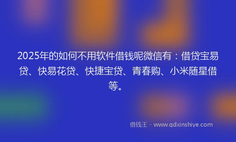 2025年的如何不用软件借钱呢微信有：借贷宝易贷、快易花贷、快捷宝贷、青春购、小米随星借等。