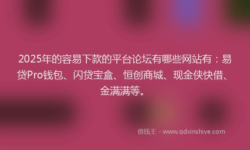 2025年的容易下款的平台论坛有哪些网站有：易贷Pro钱包、闪贷宝盒、恒创商城、现金侠快借、金满满等。