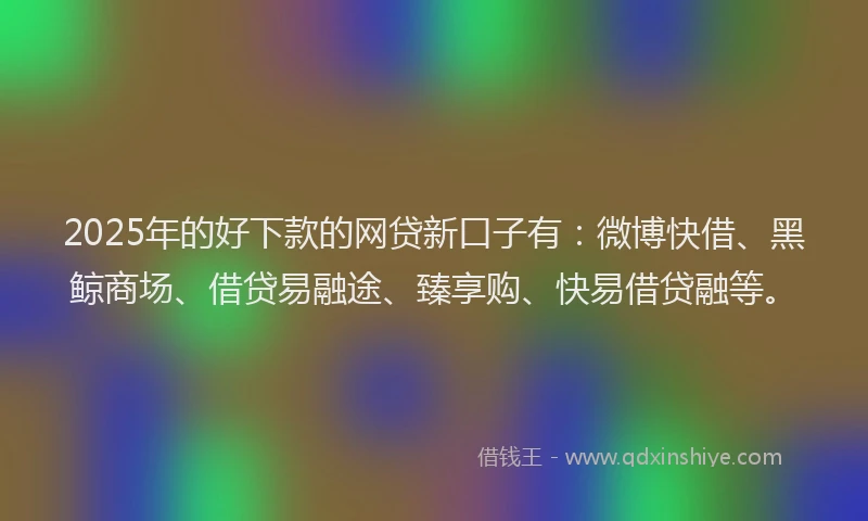 2025年的好下款的网贷新口子有：微博快借、黑鲸商场、借贷易融途、臻享购、快易借贷融等。