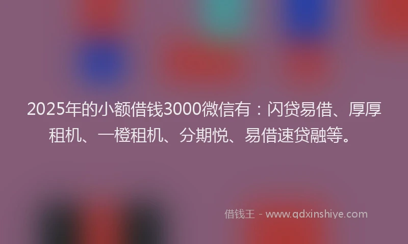 2025年的小额借钱3000微信有：闪贷易借、厚厚租机、一橙租机、分期悦、易借速贷融等。
