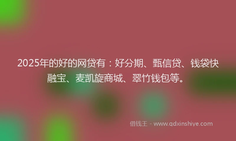 2025年的好的网贷有：好分期、甄信贷、钱袋快融宝、麦凯旋商城、翠竹钱包等。