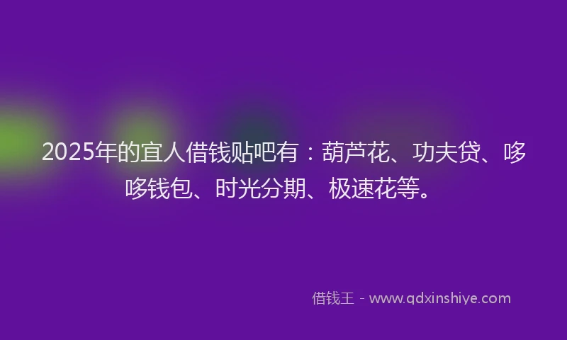 2025年的宜人借钱贴吧有：葫芦花、功夫贷、哆哆钱包、时光分期、极速花等。