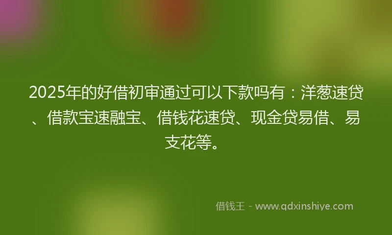 2025年的好借初审通过可以下款吗有：洋葱速贷、借款宝速融宝、借钱花速贷、现金贷易借、易支花等。