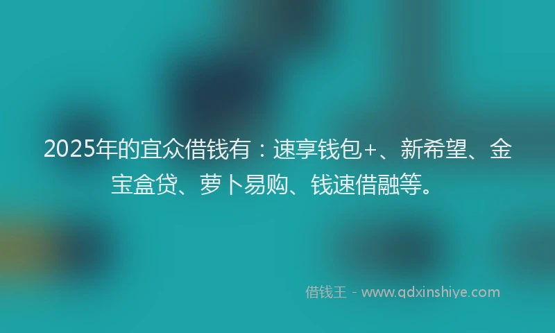 2025年的宜众借钱有：速享钱包+、新希望、金宝盒贷、萝卜易购、钱速借融等。