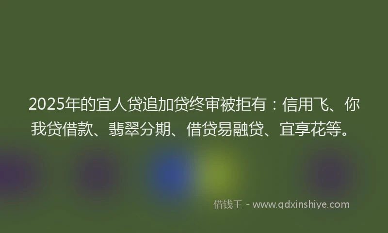 2025年的宜人贷追加贷终审被拒有：信用飞、你我贷借款、翡翠分期、借贷易融贷、宜享花等。