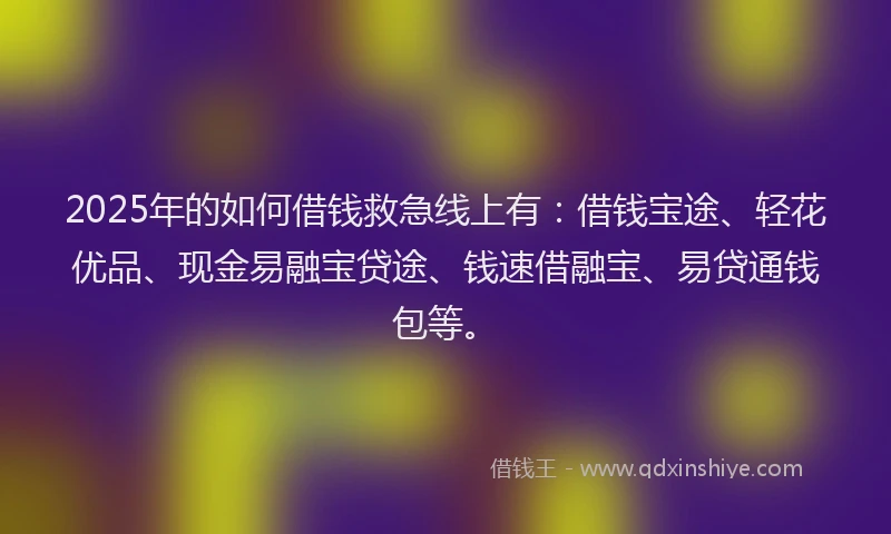 2025年的如何借钱救急线上有：借钱宝途、轻花优品、现金易融宝贷途、钱速借融宝、易贷通钱包等。