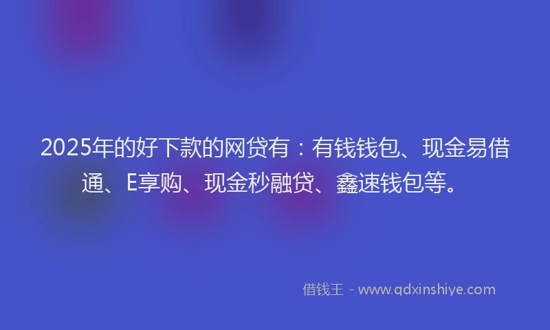 2025年的好下款的网贷有：有钱钱包、现金易借通、E享购、现金秒融贷、鑫速钱包等。