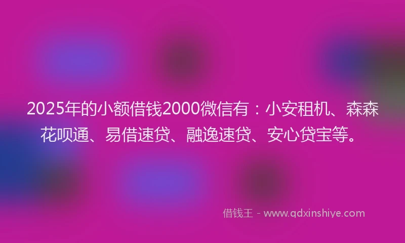 2025年的小额借钱2000微信有:小安租机、森森花呗通、易借速贷、融逸速贷、安心贷宝等。